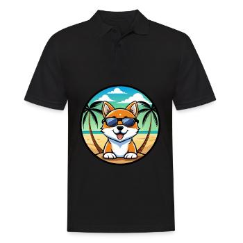Hokkaido Hunderasse Cartoon Sonnenbrille Strand - Männer Poloshirt - Schwarz - Vorne - Kai (181cm)