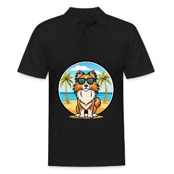 English Shepherd Dog Breed Cartoon Sunglass Beach - Men's Polo Shirt - black - Front - Kai (181cm)
