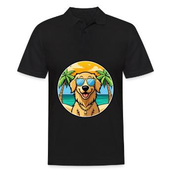 Golden Retriever Dog Breed Cartoon Sunglass Beach - Men's Polo Shirt - black - Front - Kai (181cm)