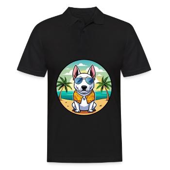 Miniature Bull Terrier Dog Breed Cartoon Beach - Men's Polo Shirt - black - Front - Kai (181cm)