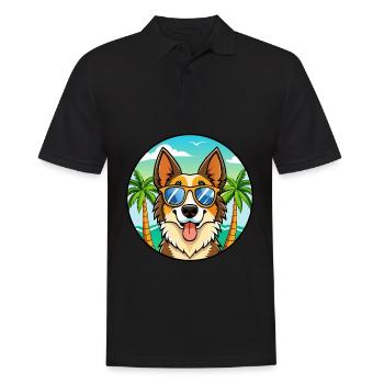 North American Shepherd Dog Breed Cartoon Beach - Men's Polo Shirt - black - Front - Kai (181cm)