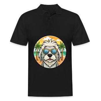 Vieux chien de berger anglais race dessin animé lunettes de soleil plage - Polo Homme - noir - Devant - Kai (181cm)