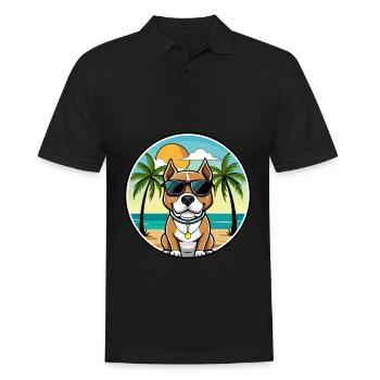 Pitbull Hund Rasse Cartoon Sonnenbrille Strand - Männer Poloshirt - Schwarz - Vorne - Kai (181cm)