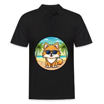 Pommerscher Deutscher Spitz Hunderasse Cartoon Beach - Männer Poloshirt - Schwarz - Vorne - Kai (181cm)