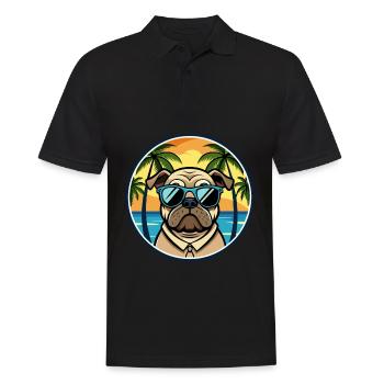Mops Hund Rasse Cartoon Sonnenbrille Strand - Männer Poloshirt - Schwarz - Vorne - Kai (181cm)