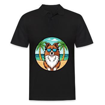 Sheltie Hunderasse Cartoon Sonnenbrille Strand - Männer Poloshirt - Schwarz - Vorne - Kai (181cm)