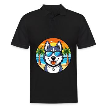 Siberian Husky Chien Race Dessin Animé Lunettes De Soleil Plage - Polo Homme - noir - Devant - Kai (181cm)