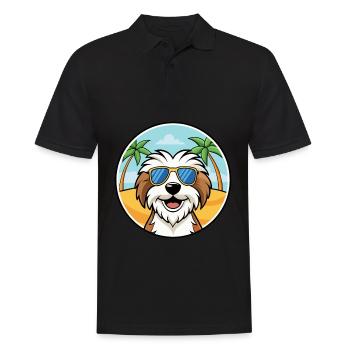 Tibetan Terrier Dog Breed Cartoon Sunglasses Beach - Men's Polo Shirt - black - Front - Kai (181cm)