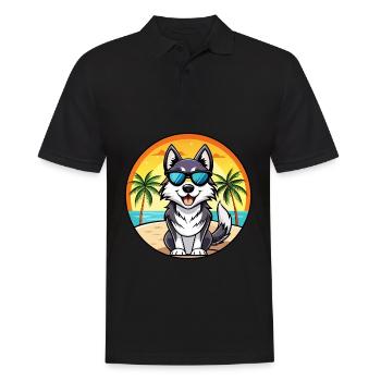 Alaskan Malamute Hunderasse Cartoon Sonnenbrille Strand - Männer Poloshirt - Schwarz - Vorne - Kai (181cm)