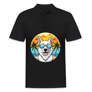 Berger Blanc Suisse Hunderasse Cartoon Sonnenbrille - Männer Poloshirt - Schwarz - Vorne - Kai (181cm)