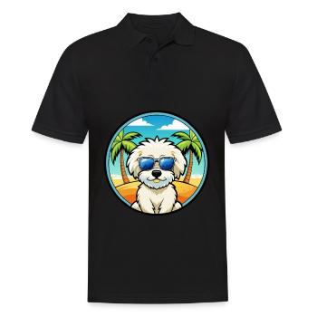 Bichon frisé race de chien dessin animé lunettes de soleil plage - Polo Homme - noir - Devant - Kai (181cm)