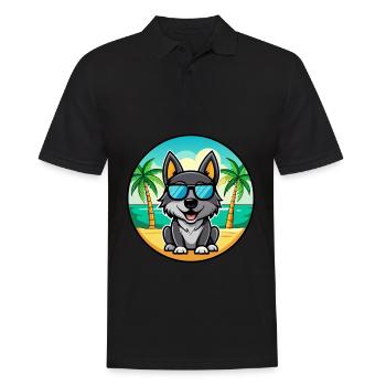 Black Norwegian Elkhound Dog Breed Cartoon Beach - Men's Polo Shirt - black - Front - Kai (181cm)