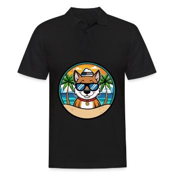 Cao De Seo Miguel Hunderasse Cartoon Strand - Männer Poloshirt - Schwarz - Vorne - Kai (181cm)