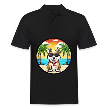 Chien Husky Labrador Canadien Race Cartoon Beach - Polo Homme - noir - Devant - Kai (181cm)