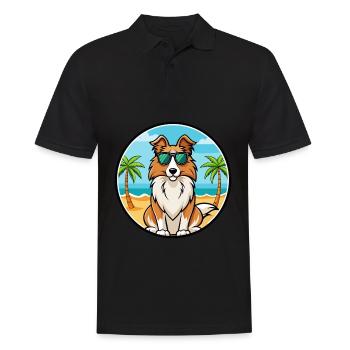 Collie Chien Race Dessin Animé Lunettes De Soleil Plage - Polo Homme - noir - Devant - Kai (181cm)