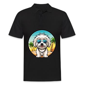 Coton De Tulear Hunderasse Cartoon Sonnenbrille Strand - Männer Poloshirt - Schwarz - Vorne - Kai (181cm)