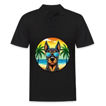 Dobermann Pinscher Hunderasse Cartoon Sonnenbrille Strand - Männer Poloshirt - Schwarz - Vorne - Kai (181cm)