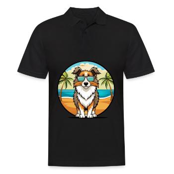 English Shepherd Dog Breed Cartoon Sunglass Beach - Men's Polo Shirt - black - Front - Kai (181cm)