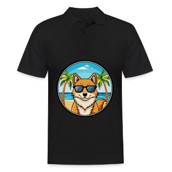 Finnischer Spitz Hund Rasse Cartoon Sonnenbrille Strand - Männer Poloshirt - Schwarz - Vorne - Kai (181cm)