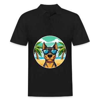 Deutscher Pinscher Hund Rasse Cartoon Sonnenbrille Strand - Männer Poloshirt - Schwarz - Vorne - Kai (181cm)