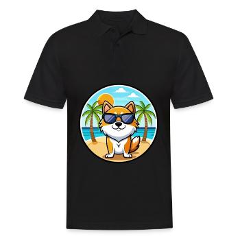 Hokkaido Hunderasse Cartoon Sonnenbrille Strand - Männer Poloshirt - Schwarz - Vorne - Kai (181cm)