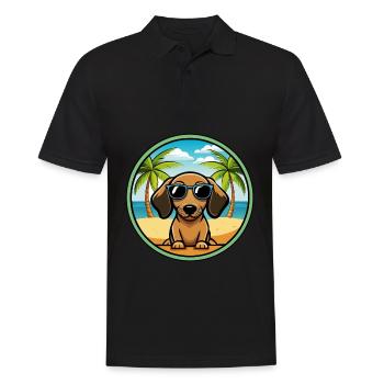 Miniatur Dackel Hund Rasse Cartoon Sonnenbrille - Männer Poloshirt - Schwarz - Vorne - Kai (181cm)