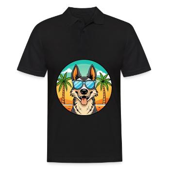 North American Shepherd Dog Breed Cartoon Beach - Men's Polo Shirt - black - Front - Kai (181cm)