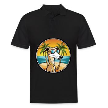Vieux lévrier croate race de chien dessin animé plage - Polo Homme - noir - Devant - Kai (181cm)