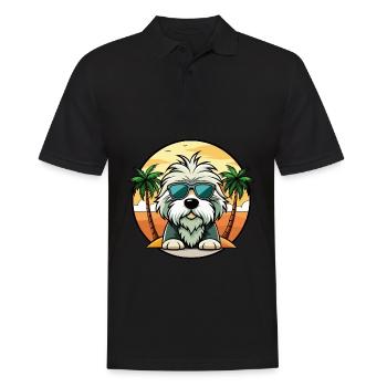 Vieux chien de berger anglais race dessin animé lunettes de soleil plage - Polo Homme - noir - Devant - Kai (181cm)