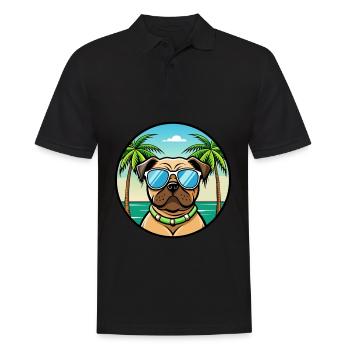 Mops Hund Rasse Cartoon Sonnenbrille Strand - Männer Poloshirt - Schwarz - Vorne - Kai (181cm)