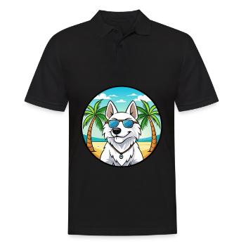 Weißer Schäferhund Hunderasse Cartoon Sonnenbrille Strand - Männer Poloshirt - Schwarz - Vorne - Kai (181cm)