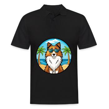 Sheltie Hunderasse Cartoon Sonnenbrille Strand - Männer Poloshirt - Schwarz - Vorne - Kai (181cm)