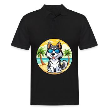 Siberian Husky Chien Race Dessin Animé Lunettes De Soleil Plage - Polo Homme - noir - Devant - Kai (181cm)