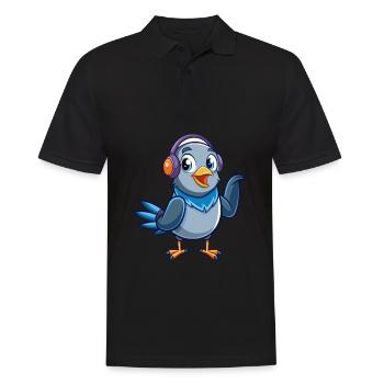 Taube Lustige Zeichentrickfigur Kopfhörer Musik - Männer Poloshirt - Schwarz - Vorne - Kai (181cm)