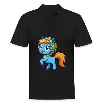 Poney Drôle Dessin Animé Personnage Casque Musique - Polo Homme - noir - Devant - Kai (181cm)