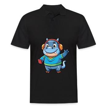 Nilpferd Lustige Zeichentrickfigur Kopfhörer Musik - Männer Poloshirt - Schwarz - Vorne - Kai (181cm)