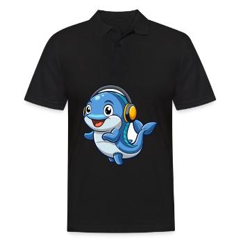 Baleine Drôle Dessin Animé Personnage Casque Musique - Polo Homme - noir - Devant - Kai (181cm)