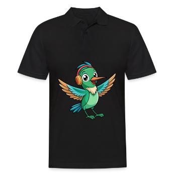 Kolibri Lustige Cartoon Tier Kopfhörer Musik - Männer Poloshirt - Schwarz - Vorne - Kai (181cm)