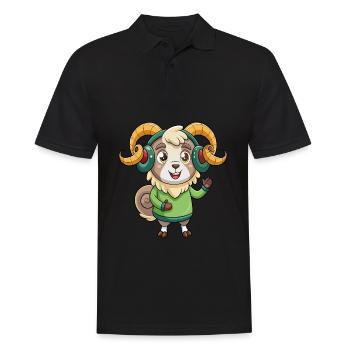 Ram Funny Cartoon Character Musique de casque - Polo Homme - noir - Devant - Kai (181cm)