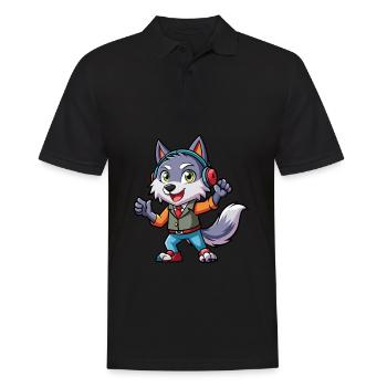 Wolf Funny Cartoon Character Headphone Music - Men's Polo Shirt - black - Front - Kai (181cm)