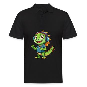 Iguana Funny Cartoon Character Headphone Music - Men's Polo Shirt - black - Front - Kai (181cm)