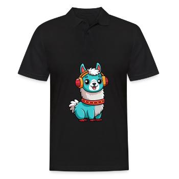 Llama Funny Cartoon Character Headphone Music - Men's Polo Shirt - black - Front - Kai (181cm)
