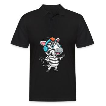 Zebra Lustige Zeichentrickfigur Kopfhörer Musik - Männer Poloshirt - Schwarz - Vorne - Kai (181cm)