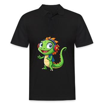 Lizard Funny Cartoon Character Headphone Music - Men's Polo Shirt - black - Front - Kai (181cm)