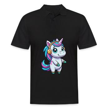 Unicorn Funny Cartoon Character Headphone Music - Men's Polo Shirt - black - Front - Kai (181cm)