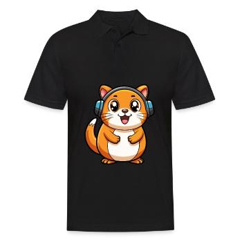 Hamster Drôle Dessin Animé Personnage Casque Musique - Polo Homme - noir - Devant - Kai (181cm)