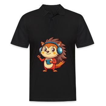 Igel Lustige Zeichentrickfigur Kopfhörer Musik - Männer Poloshirt - Schwarz - Vorne - Kai (181cm)