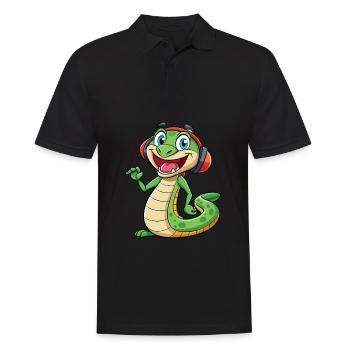 Snake Funny Cartoon Character Headphone Music - Men's Polo Shirt - black - Front - Kai (181cm)