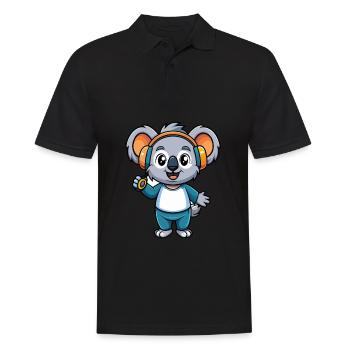 Koala Lustige Cartoon Figur Kopfhörer Musik - Männer Poloshirt - Schwarz - Vorne - Kai (181cm)