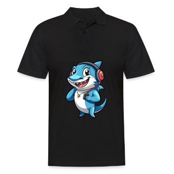 Requin Drôle Dessin Animé Personnage Casque Musique - Polo Homme - noir - Devant - Kai (181cm)